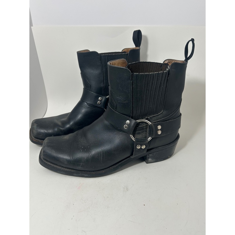 Boulet Black Leather Harness Boots Square Toe Biker Moto Mens 9.5 3E Wide 3004